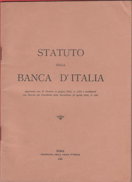 Statuto della Banca d'Italia. 1948 - copertina