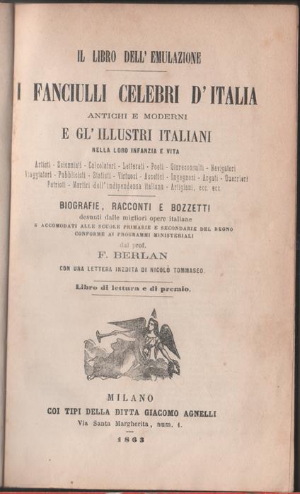 Il libo dell'emulazione. I fanciulli celebri d'Italia - F. Berlan - copertina