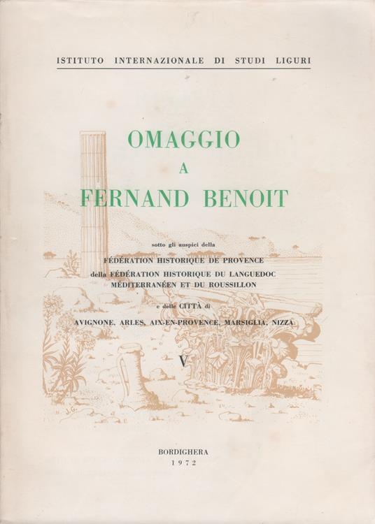 Omaggio a Fernand Benoit. Vol. V. Rivista di Studi Liguri nn. 1-3. Ann. XXXVII. 1971 - copertina