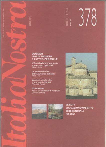 Italia Nostra. Bollettino n. 378, ottobre 2001 - copertina