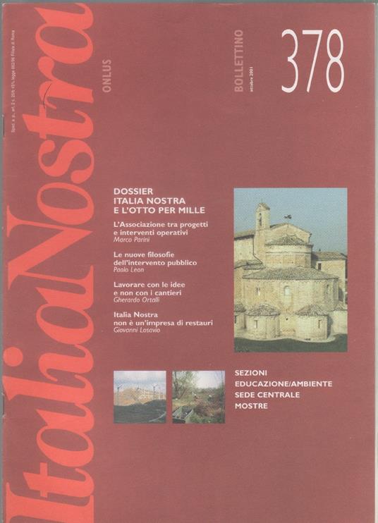 Italia Nostra. Bollettino n. 378, ottobre 2001 - copertina