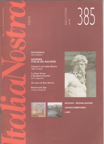 Italia Nostra. Bollettino n. 385 , luglio 2002 - copertina