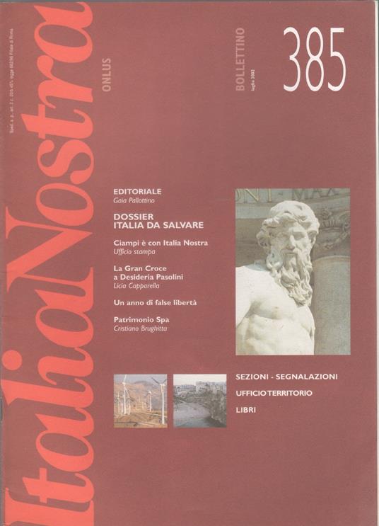 Italia Nostra. Bollettino n. 385 , luglio 2002 - copertina
