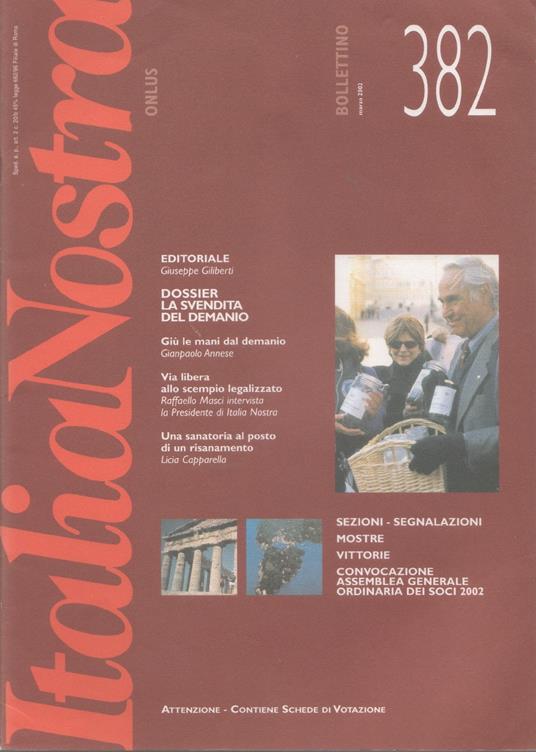 Italia Nostra. Bollettino n. 382, marzo 2002 - copertina