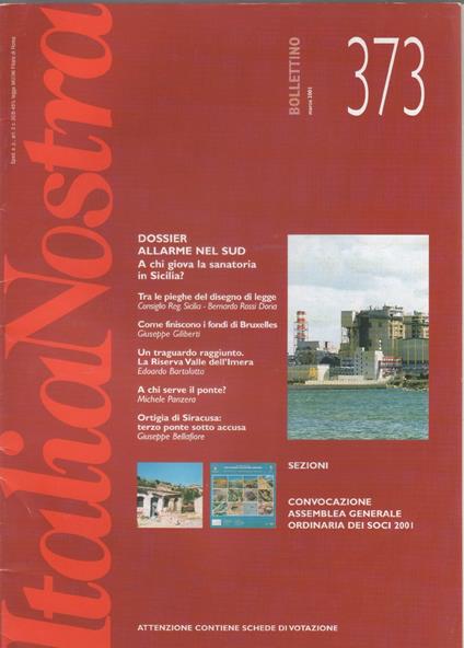 Italia Nostra. Bollettino n. 373, marzo 2001 - copertina
