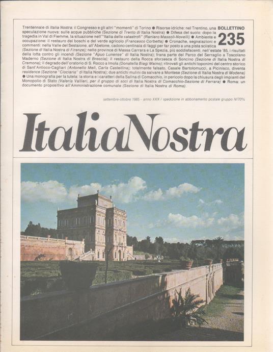 Italia Nostra. Bollettino n. 235, settembre-ottobre 1985 - copertina
