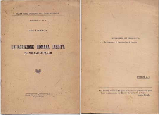 Un'iscrizione romana inedita di Villafaraldi - Nino Lamboglia - Nino Lamboglia - copertina