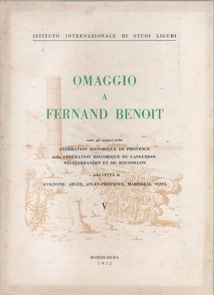 Omaggio a Fernand Benoit. Vol. V. Rivista di Studi Liguri nn. 1-3. Ann. XXXVII. 1971 - copertina
