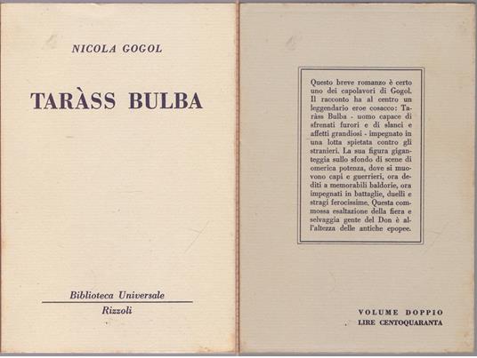 Tarass Bulba ( 1724-1725 B.U.R.) - Nicola Gogol - Nikolaj Gogol' - copertina