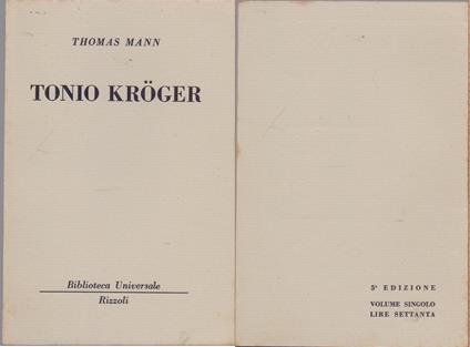 Tonio Kroger ( 686 B.U.R.) - Thomas Mann - Thomas Mann - copertina