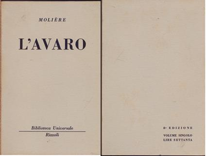 L' avaro ( 239 B.U.R.) - Moliere - Molière - copertina