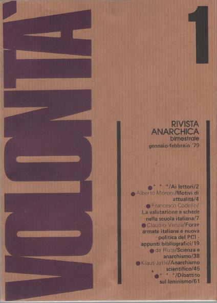 Volontà. Rivista Anarchica. n. 1 gennaio/febbraio 1979. Anno XXXIII - copertina