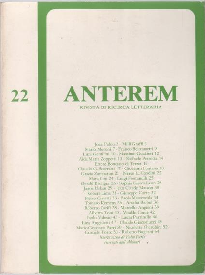 Anterem. Rivista di ricerca letterararia. n. 22. 1983 - Andrea Lavezzolo - copertina
