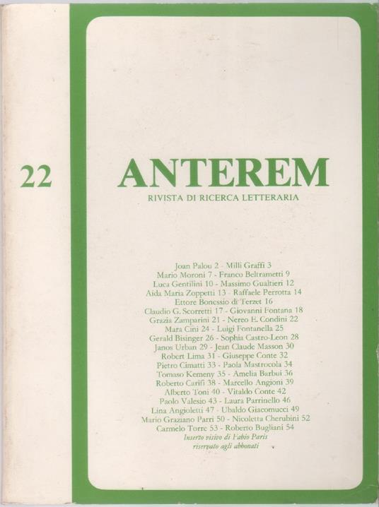 Anterem. Rivista di ricerca letterararia. n. 22. 1983 - Andrea Lavezzolo - copertina