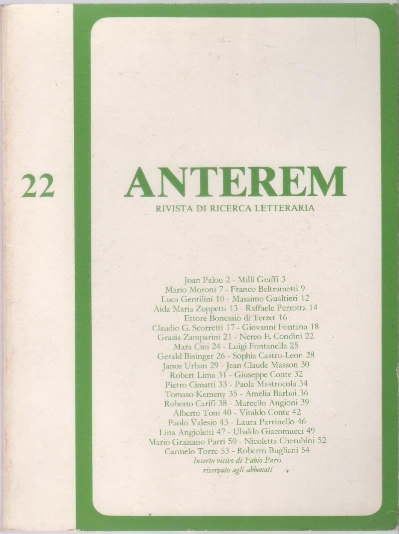 Anterem. Rivista di ricerca letterararia. n. 22. 1983