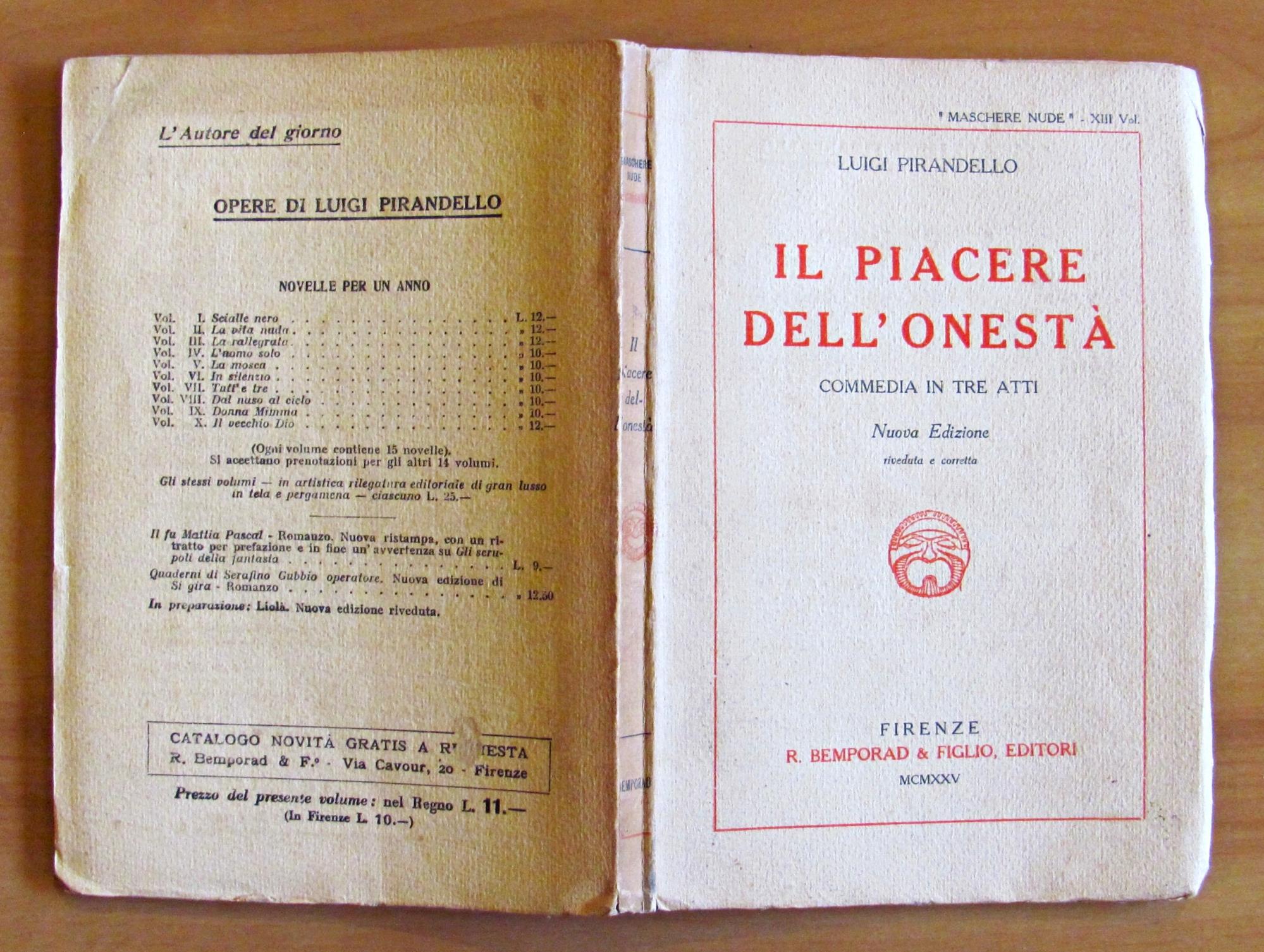 IL PIACERE DELL'ONESTA' - COMMEDIA IN TRE ATTI - Collana MASCHERE NUDE