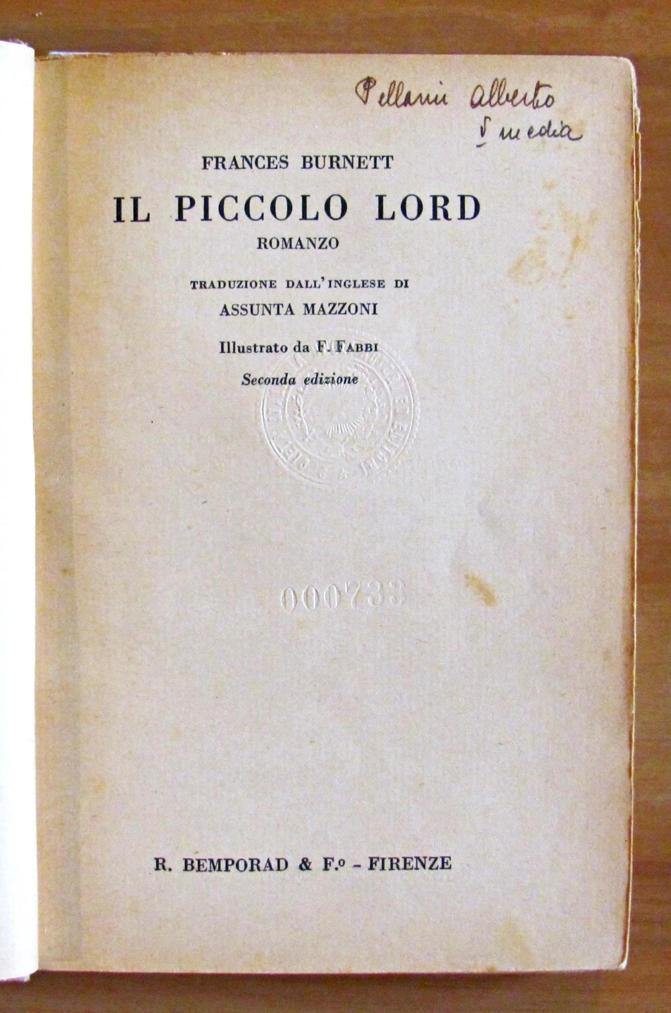 IL PICCOLO LORD - Collezioner di Capolavori Stranieri Tradotti per la Gioventù Italiana