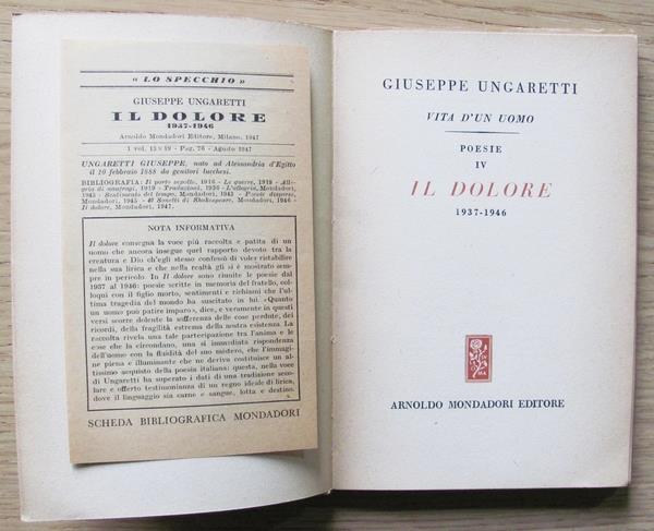 Vita D?Un Uomo. Vol.V Il Dolore 1937-1946. I Ed. 1947