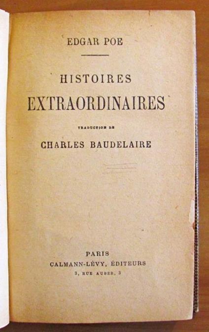 Histoires Extraordinaires - Tradution De Charles Baudelaire - Edgar Allan Poe - copertina