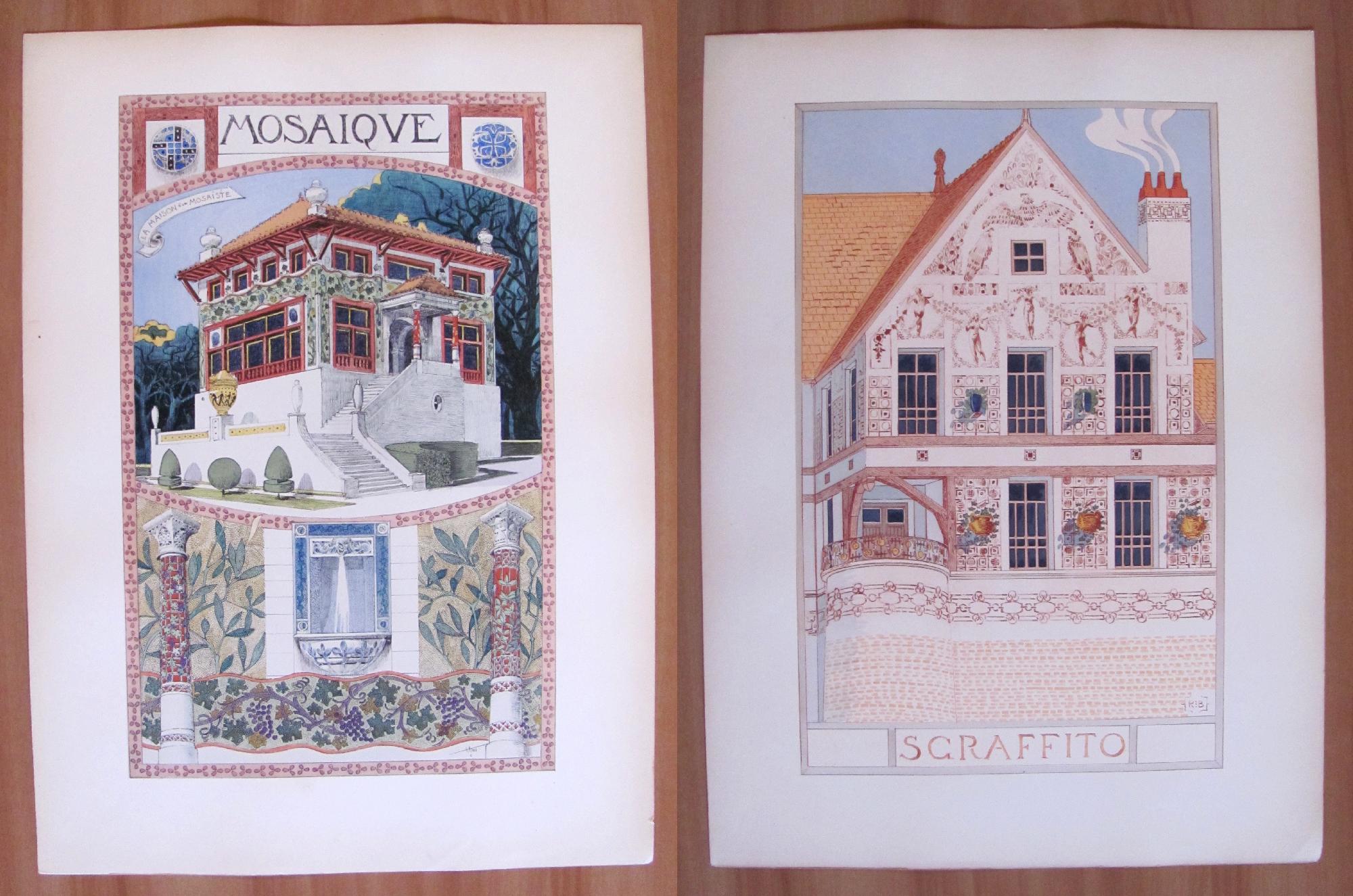 Esquisses Decoratives - 60 Tavole Sciolte Art Nouveau, Anche A Pochoir, In Cartella, Primi '900