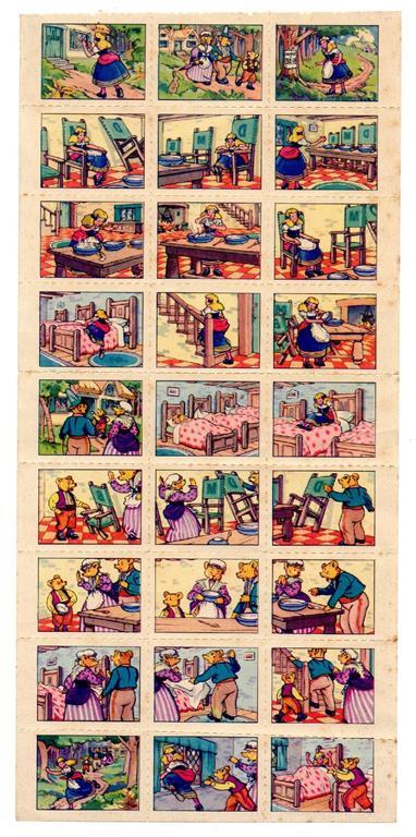 Foglio di 27 DECALCOMANIE RICCIOLI D'ORO E I 3 ORSI, anni '40 - RARO - Anonimo - copertina