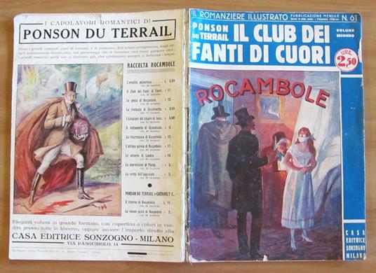 Il Club Dei Fanti Di Cuori Rocambole - Sonzogno 1938 - Romanziere Illustrato N. 61 - Ponson du Terrail - copertina