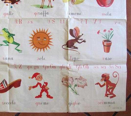 Grande Manifesto Scolastico ABBECEDARIO - anni '50 - 105x85 - RARO - 5