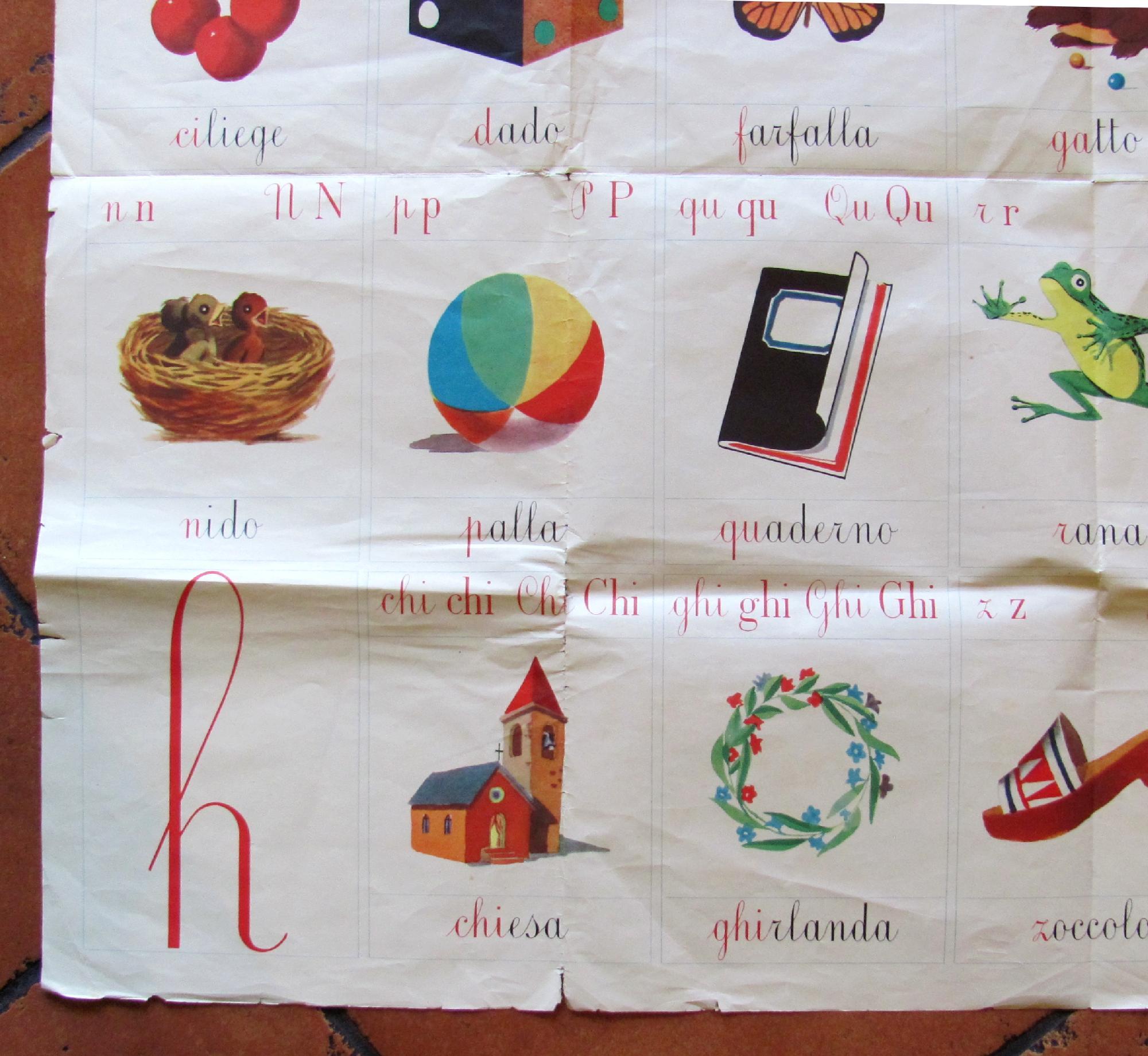 Grande Manifesto Scolastico ABBECEDARIO - anni '50 - 105x85 - RARO