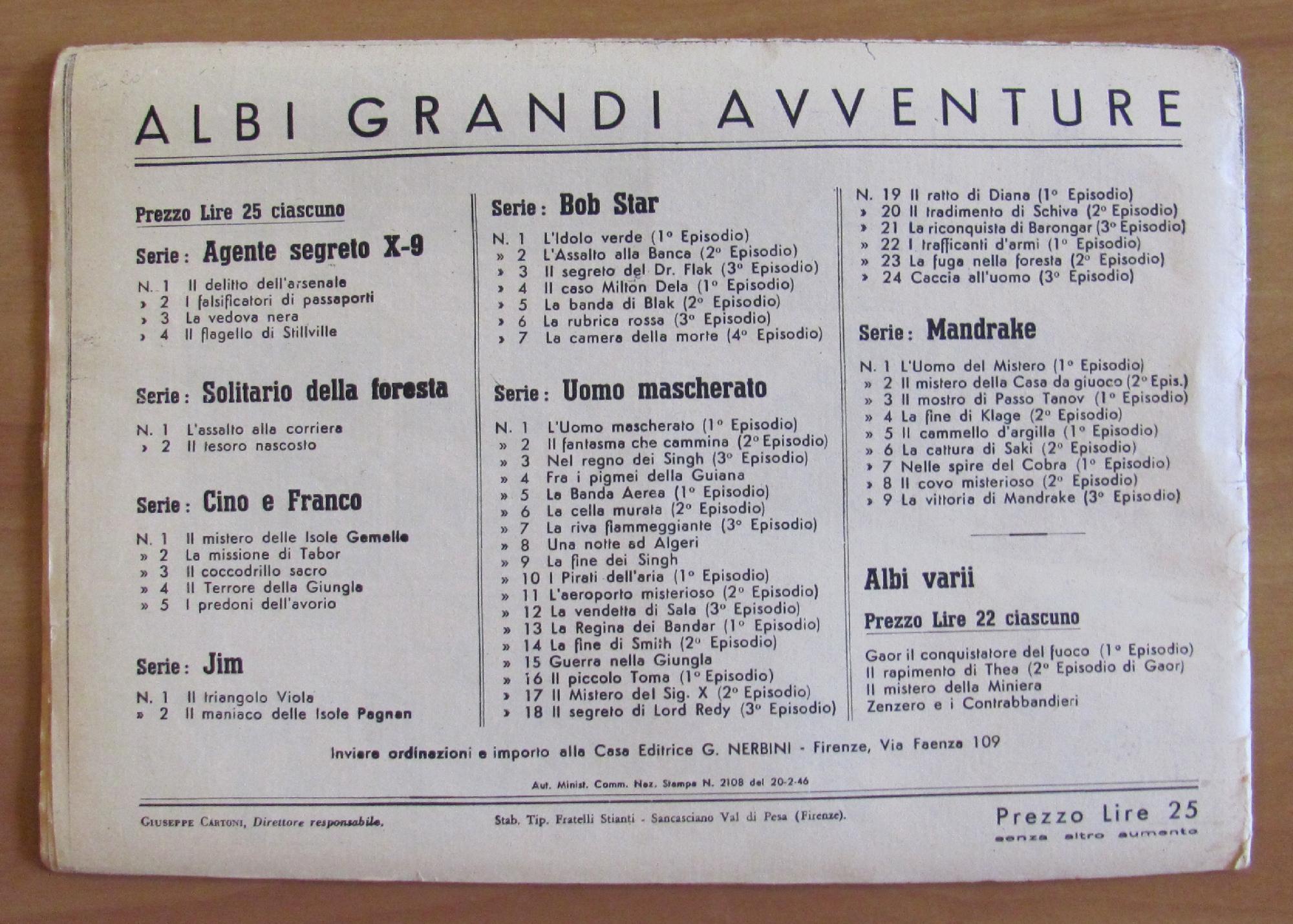 Albi Grandi Avventure N.4, 1946 Serie Uomo Mascherato - Tra I Pigmei Della Giungla