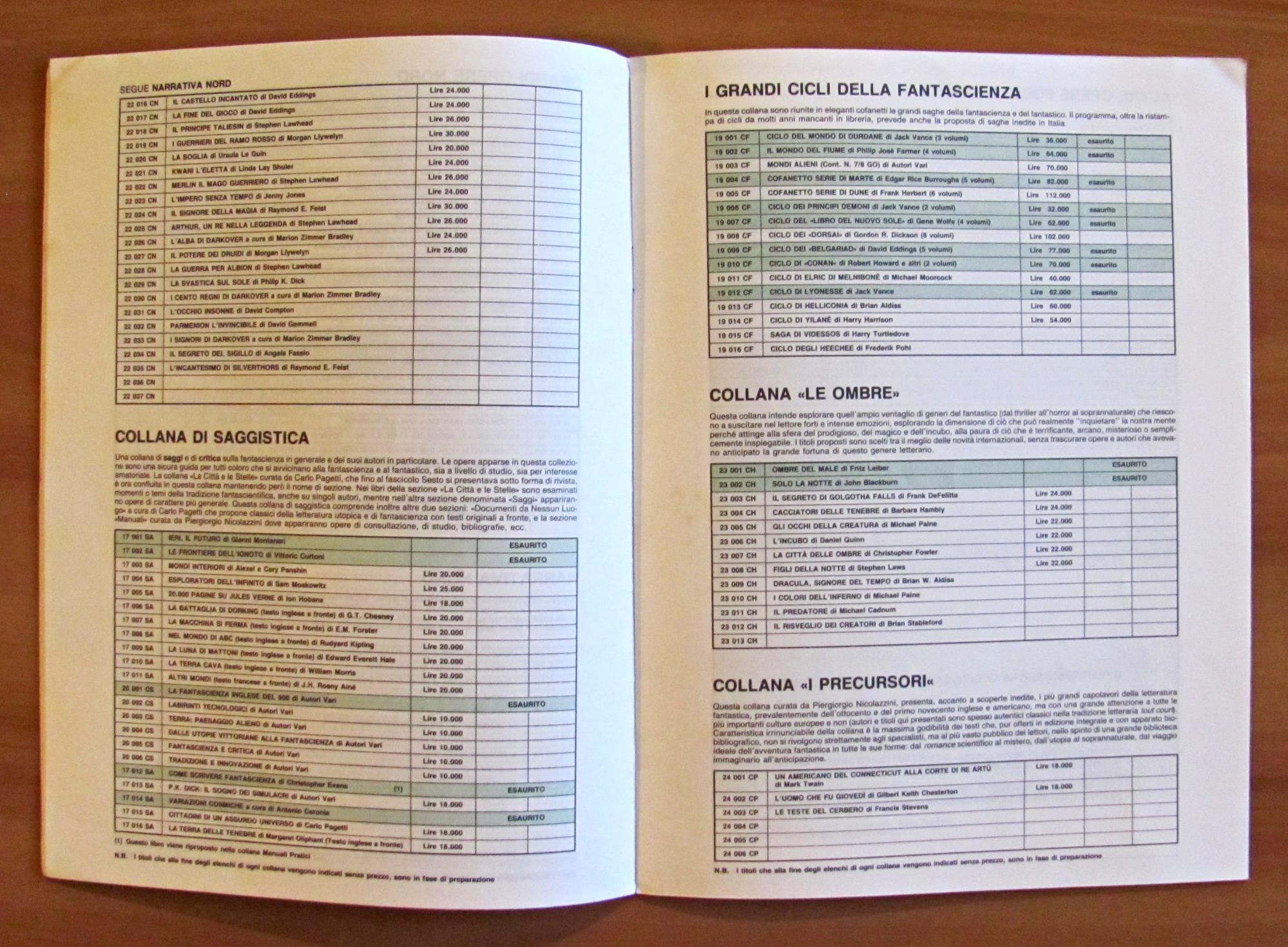 Editrice Nord - Catalogo Dei Libri Pubblicati E In Programma - Listino Prezzi In Vigore Dal Gennaio 1993
