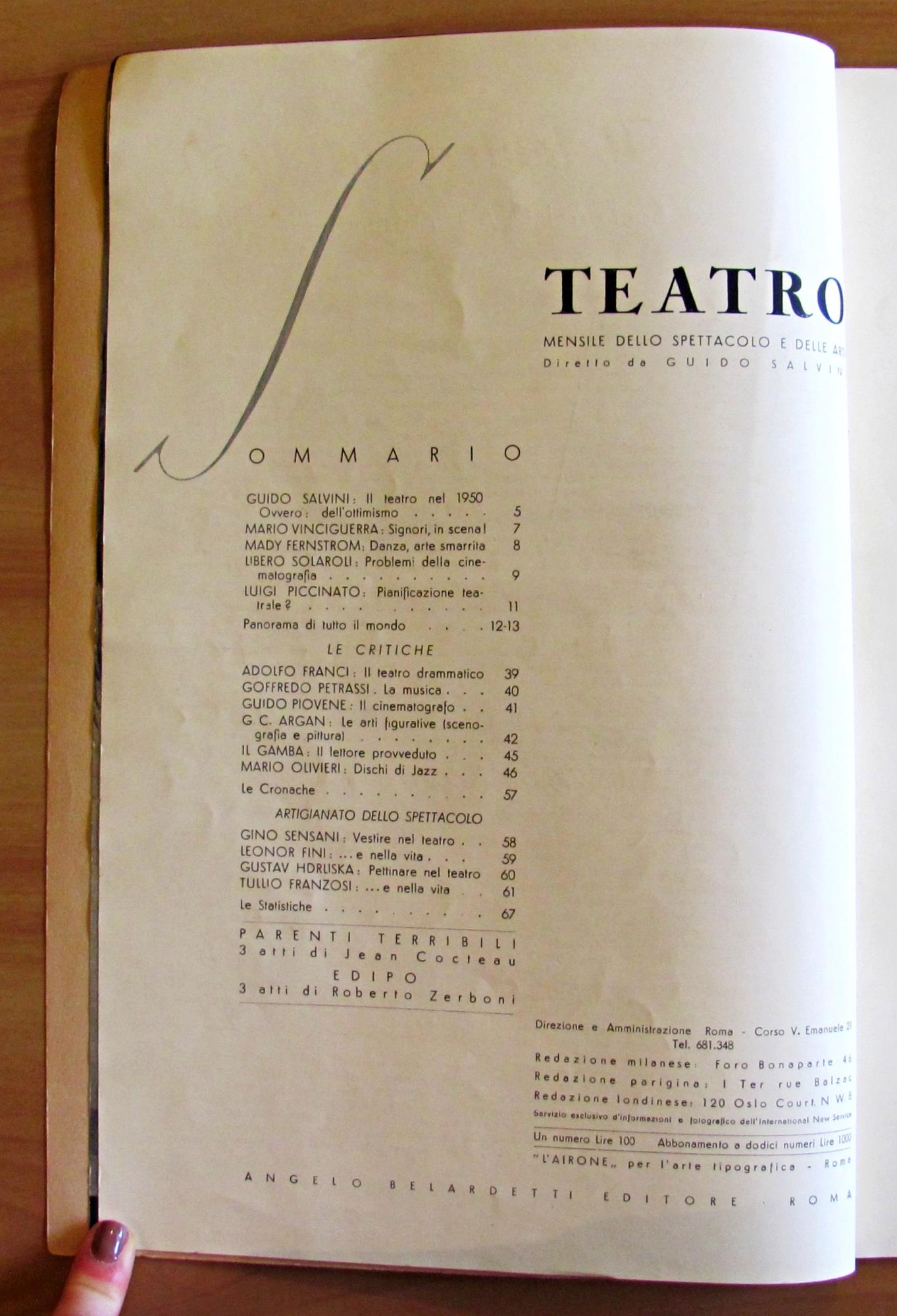 TEATRO MENSILE dello SPETTACOLO e delle ARTI - Feb. 1946 N.1 - Tavola MAFAI