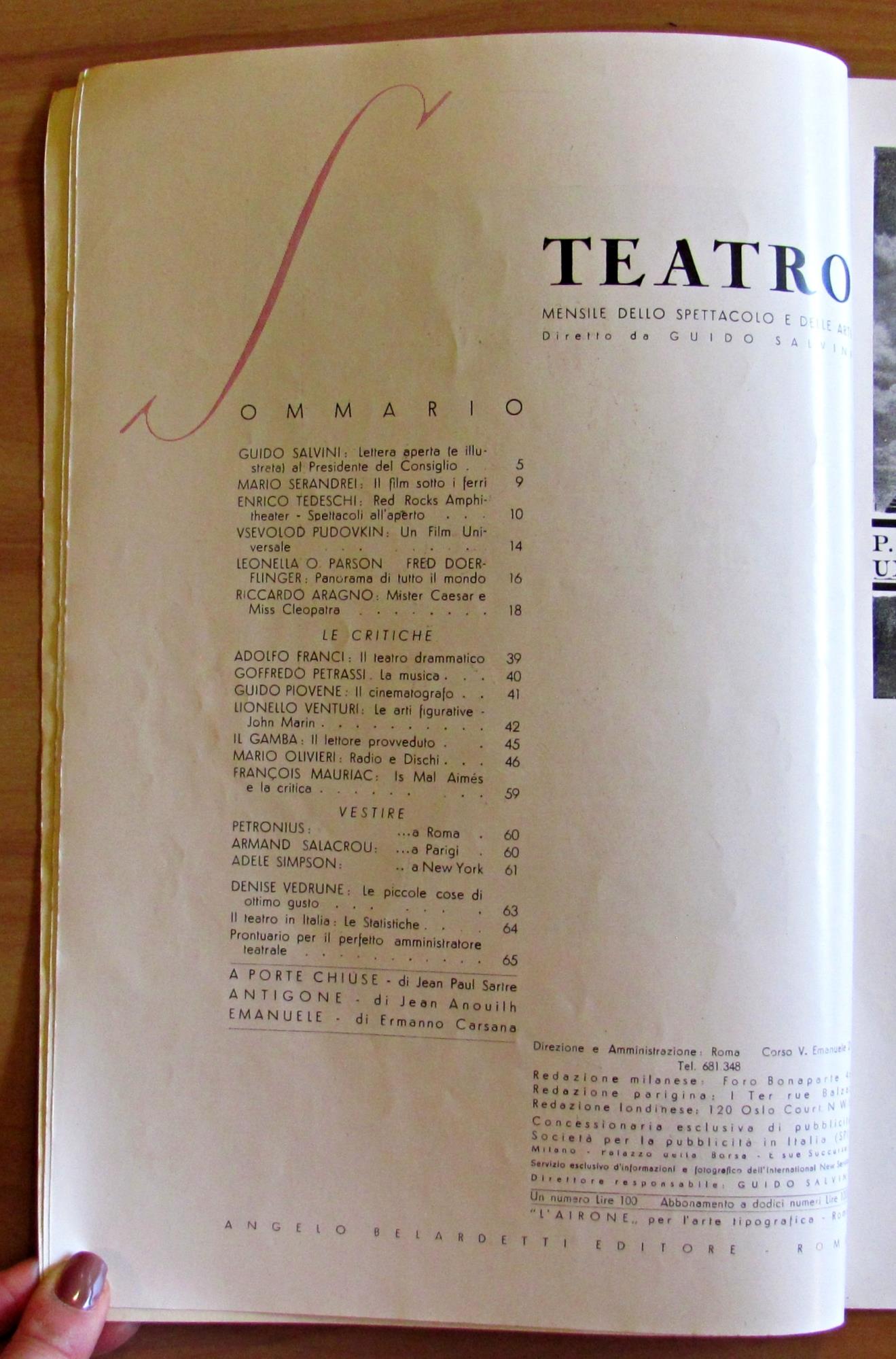 TEATRO MENSILE dello SPETTACOLO e delle ARTI - Marzo 1946 N.2 - Tavola MARI*