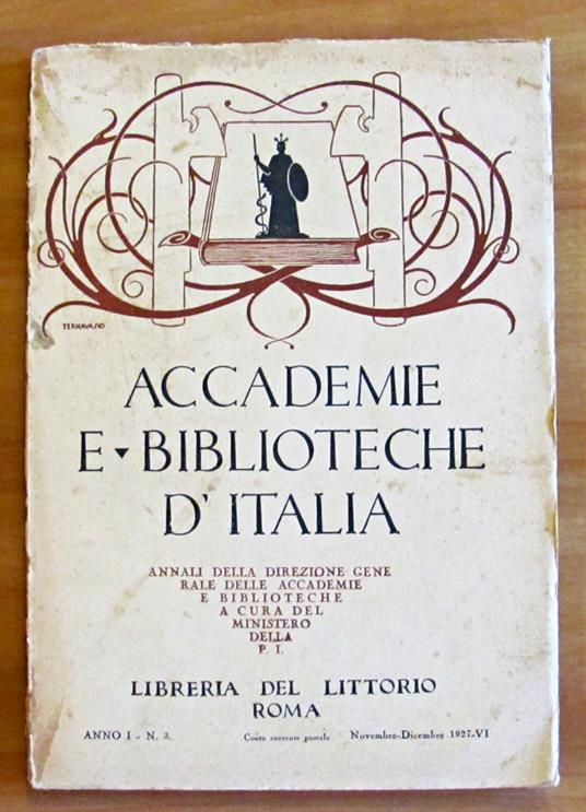 ACCADEMIE E BIBLIOTECHE D'ITALIA - ANNO I N.3 - Annali della direzione generale delle accademie e biblioteche a cura del Ministero della P.I - copertina