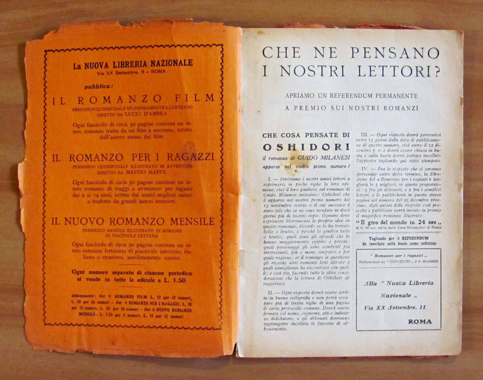 ALLE PRESE COI LUPI - Coll. Il Romanzo Illustrato per Ragazzi - Anno I N.2 del 27 Novembre 1920