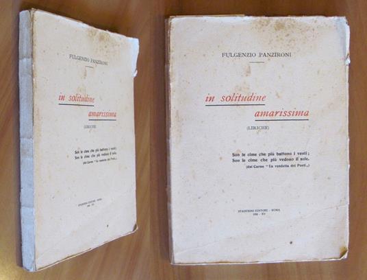 IN SOLITUDINE AMARISSIMA (Liriche), 1936 con Dedica Autografa - Fulgenzio Panzironi - copertina
