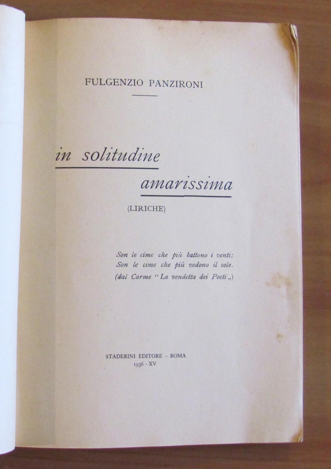 IN SOLITUDINE AMARISSIMA (Liriche), 1936 con Dedica Autografa