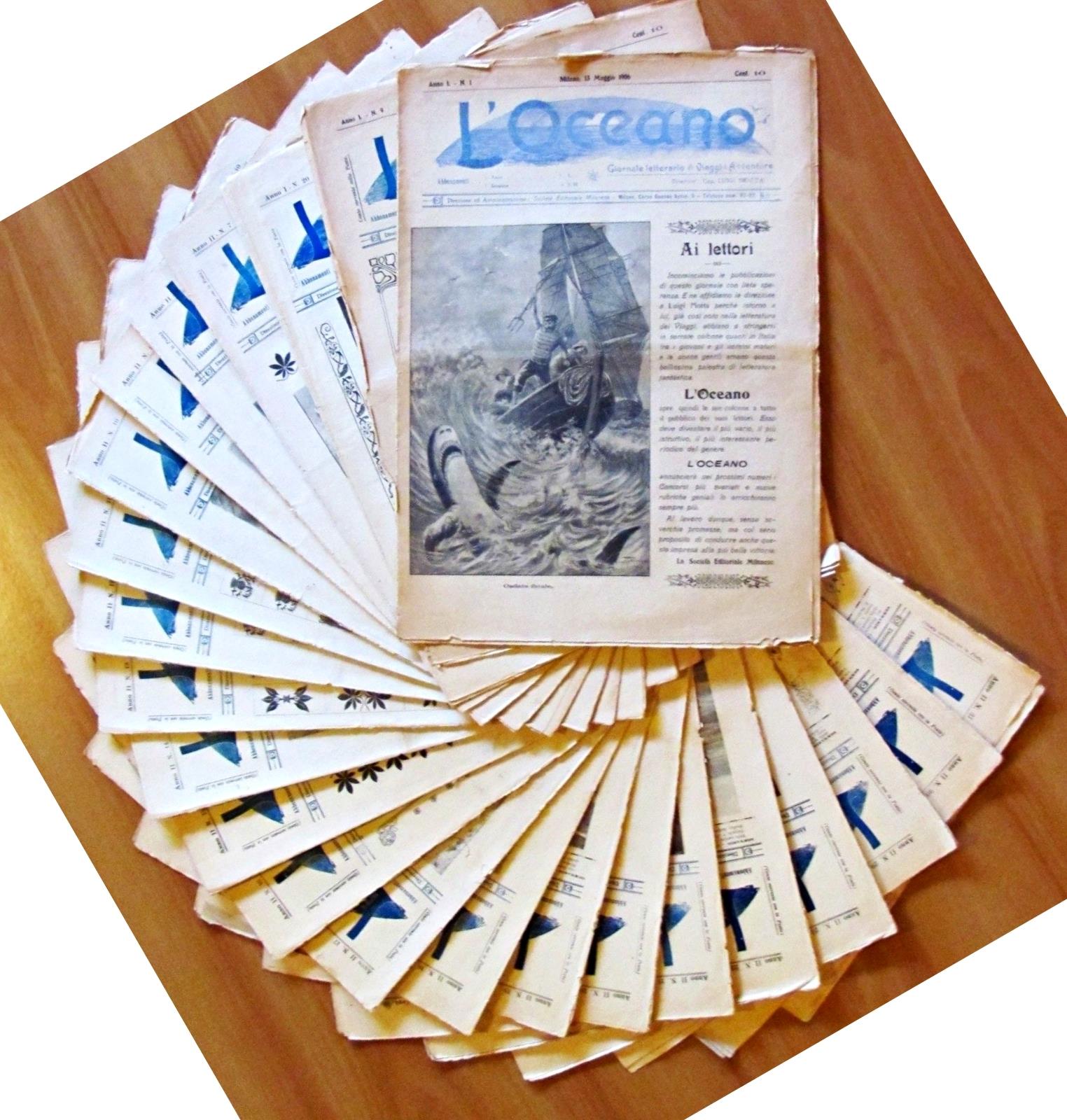 L' OCEANO - Giornale Letterario di Viaggi e Avventure - 23 Fascicoli sciolti Anno I e II