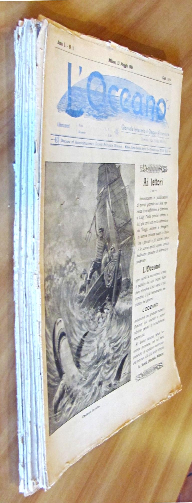 L' OCEANO - Giornale Letterario di Viaggi e Avventure - 23 Fascicoli sciolti Anno I e II