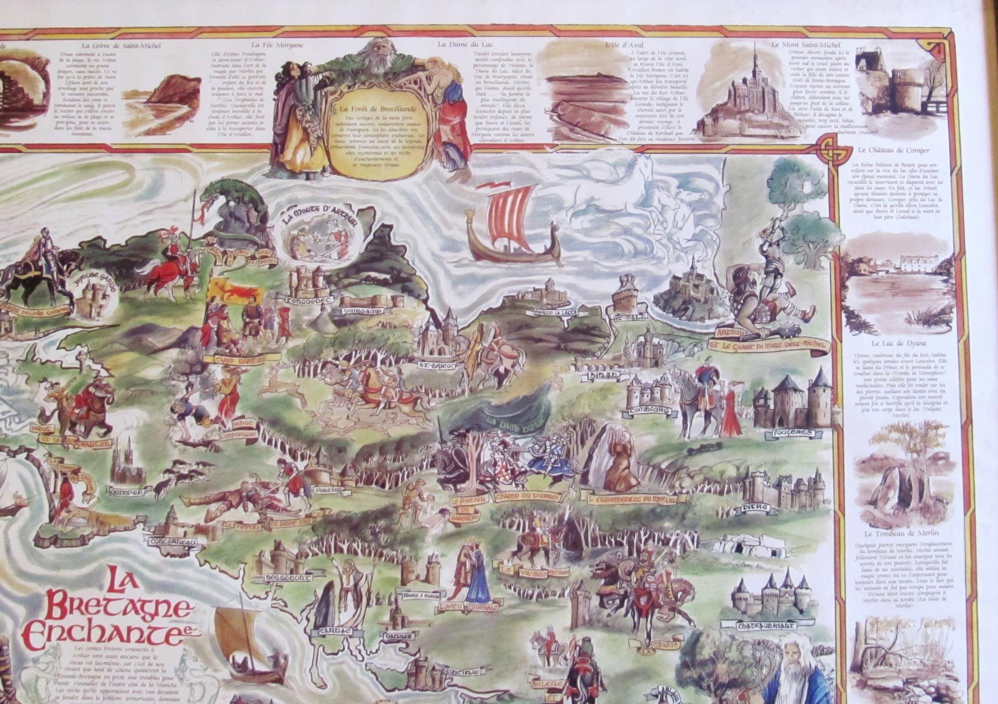 Poster LA BRETAGNE ENCHANTEE Foret de Broceliand, Re Arthur, Merlin, Lancelot, Guinevre