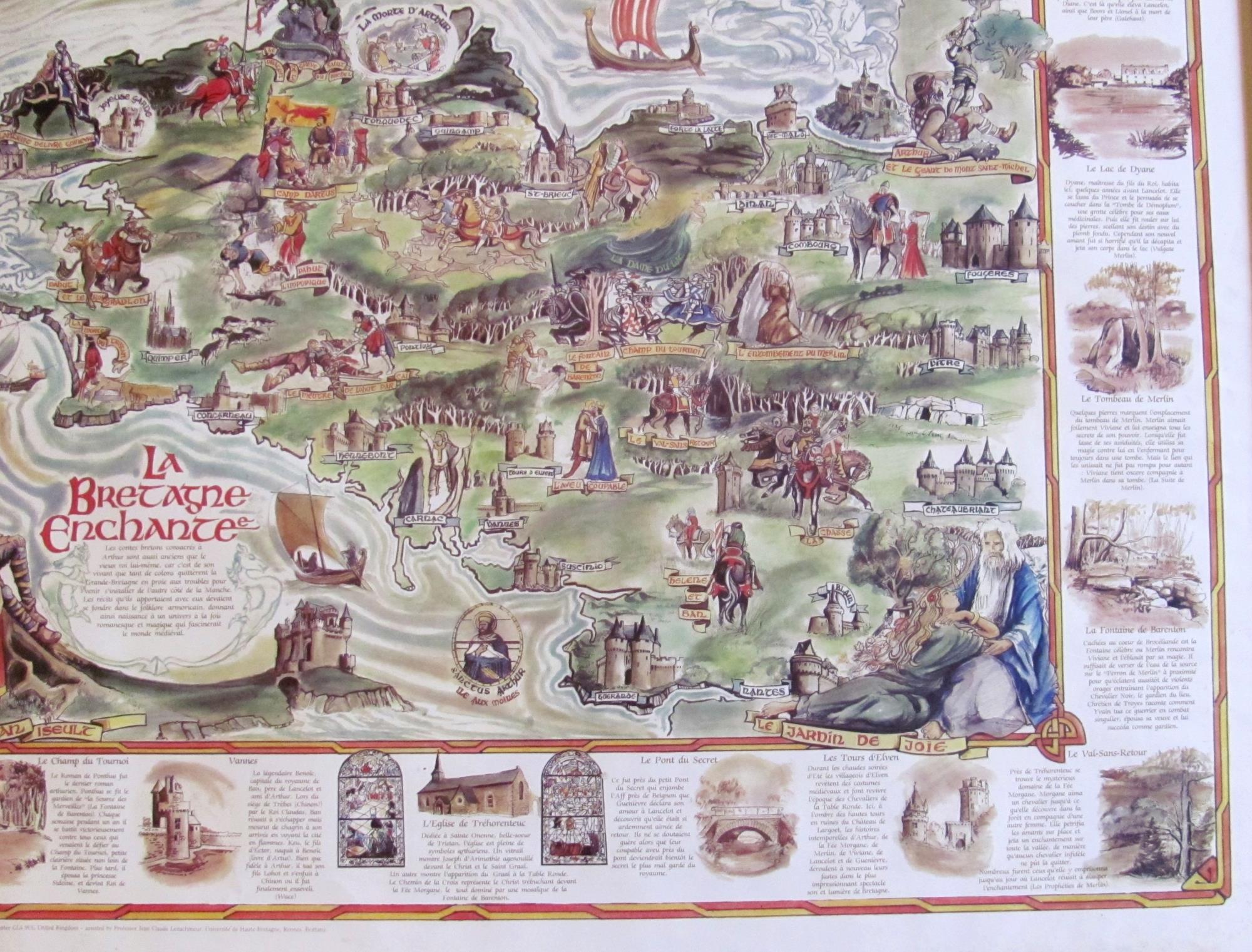 Poster LA BRETAGNE ENCHANTEE Foret de Broceliand, Re Arthur, Merlin, Lancelot, Guinevre