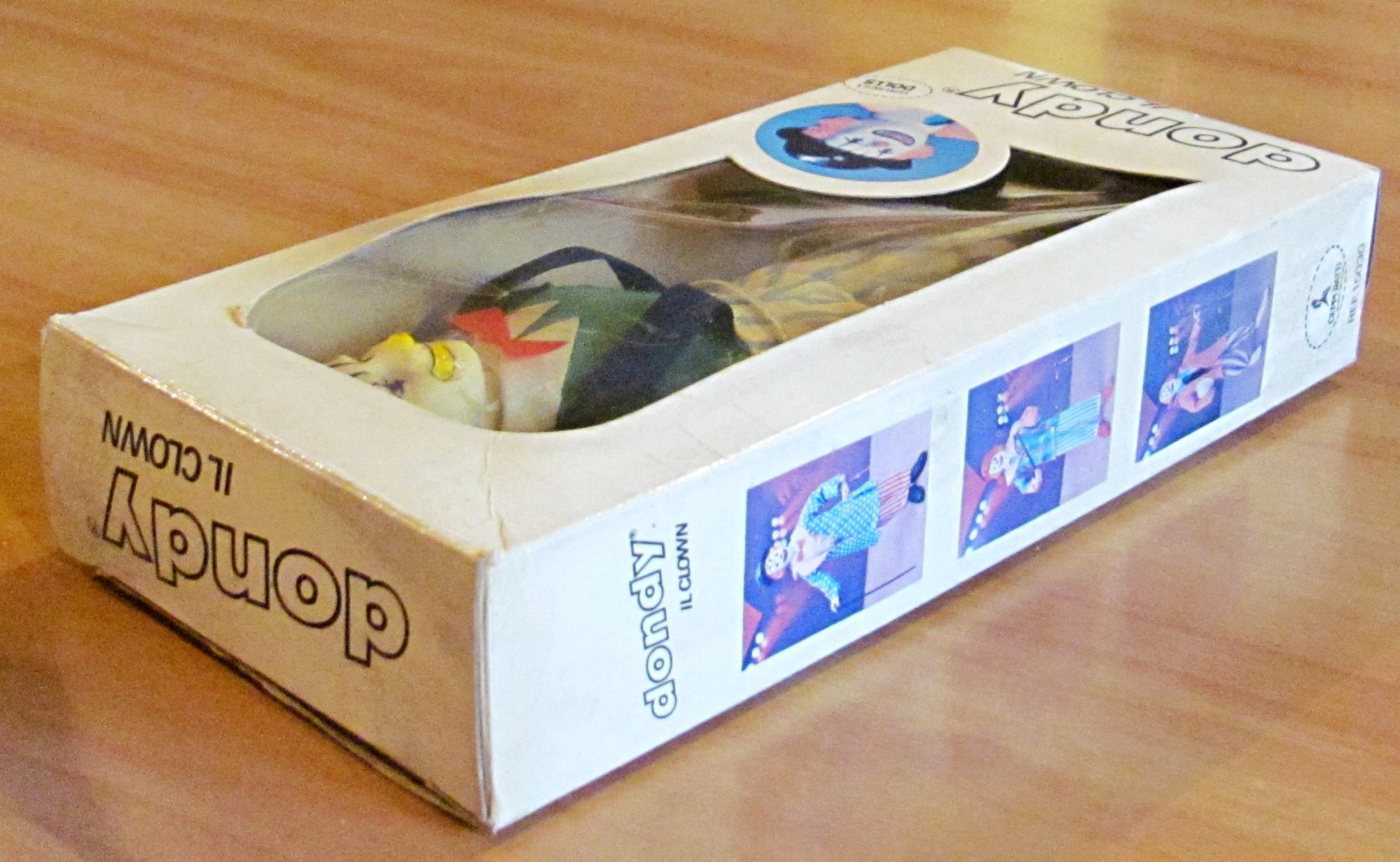 Giocattolo in Scatola Originale DONDY IL CLOWN con accessori, mai Giocato, anni '70