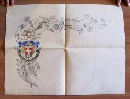 Bozzetto originale STEMMA del REGNO D'ITALIA (disegnato da BATTISTI) - 1900 ca - copertina