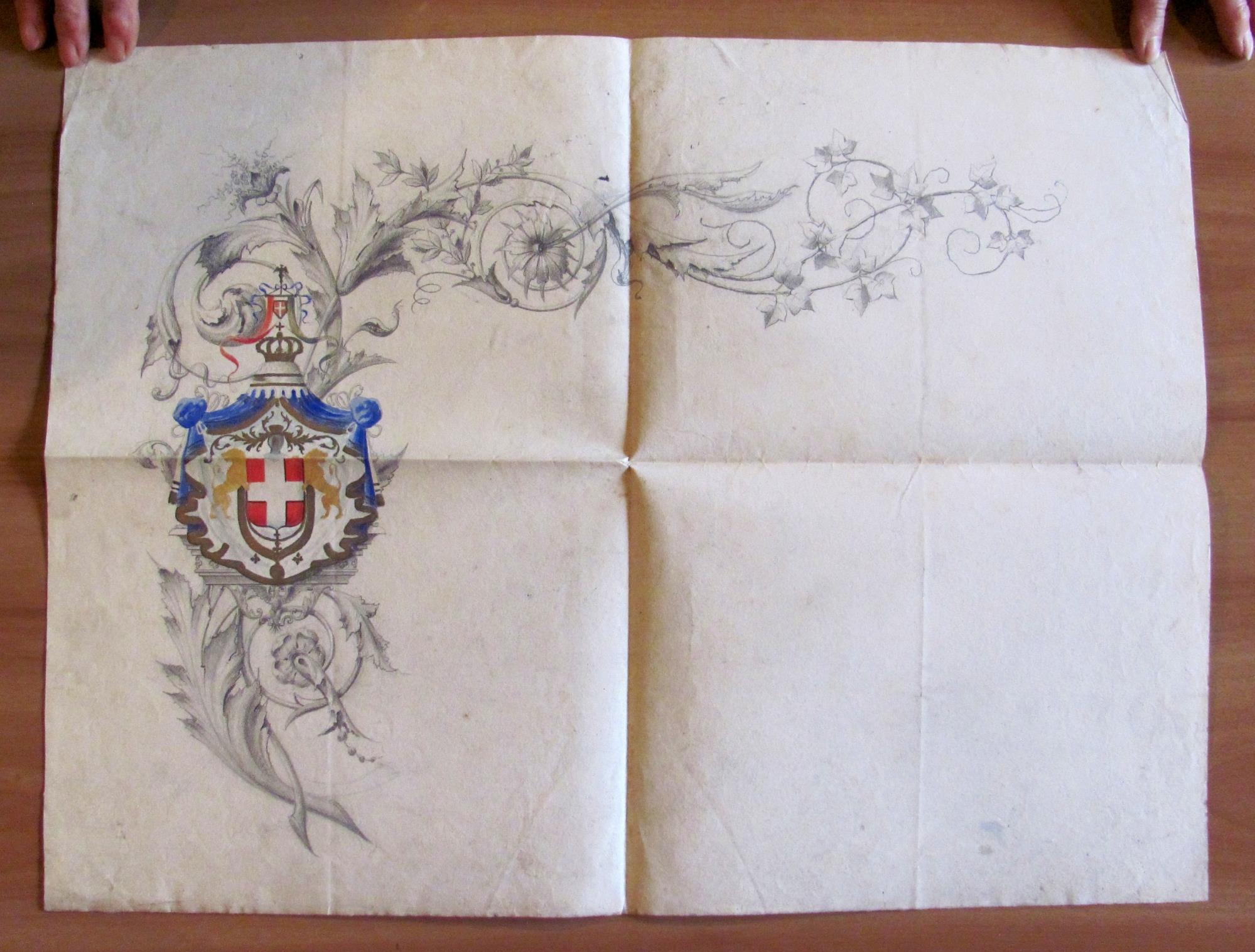 Bozzetto originale STEMMA del REGNO D'ITALIA (disegnato da BATTISTI) - 1900 ca