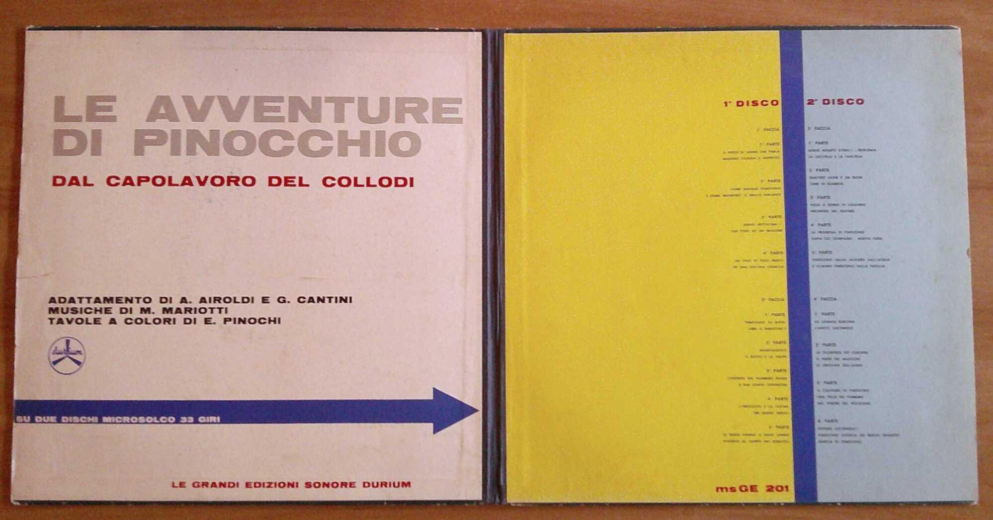 PINOCCHIO SU DISCHI DURIUM, 1960 Cofanetto con 2 Dischi + Libro - ill. PINOCHI