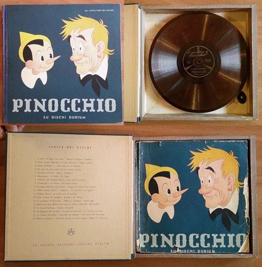 PINOCCHIO SU DISCHI DURIUM, 1950 ill. PINOCHI - Cofanetto con Libro e Dischi - copertina