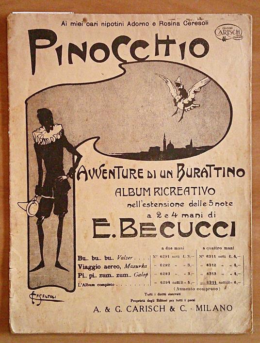 Spartito PINOCCHIO AVVENTURE DI UN BURATTINO, anni '50 - Cop. CASALTOLI - copertina