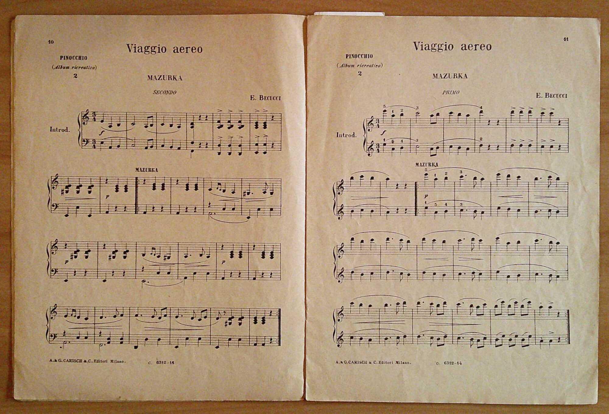 Spartito PINOCCHIO AVVENTURE DI UN BURATTINO, anni '50 - Cop. CASALTOLI