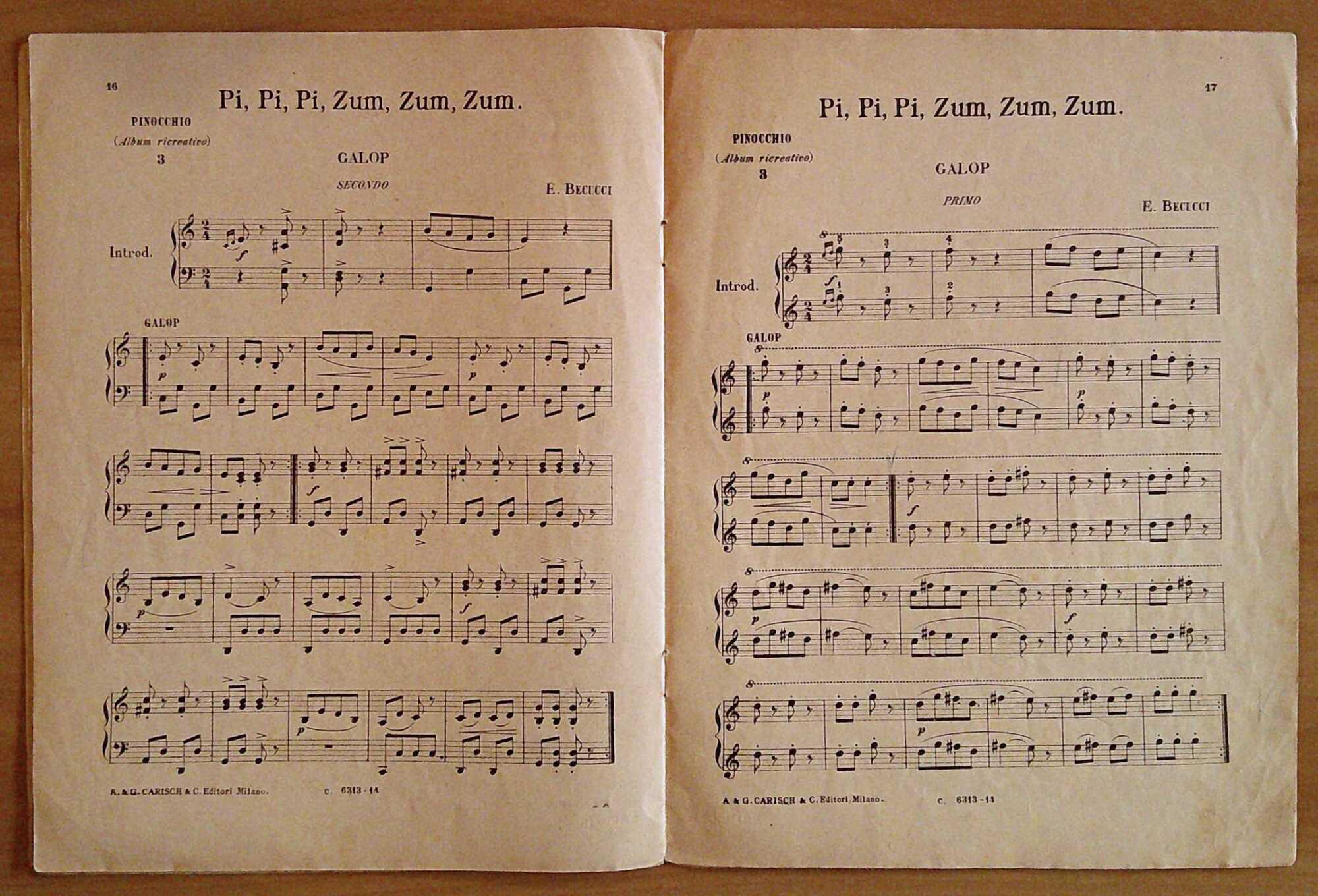 Spartito PINOCCHIO AVVENTURE DI UN BURATTINO, anni '50 - Cop. CASALTOLI