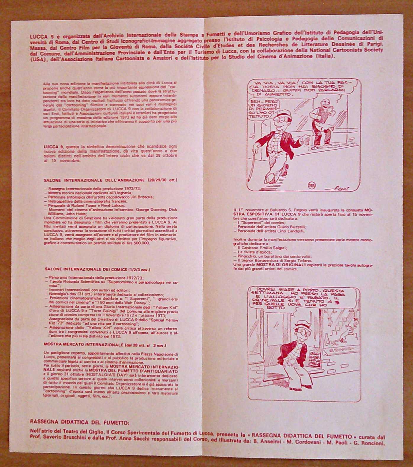 Depliant LUCCA 9 Salone Internazionale dei COMICS - 28 Ott./3 Nov. 1973