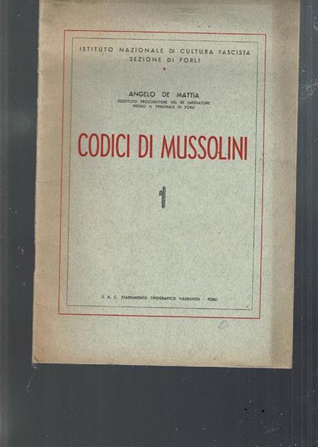 Codici Di Mussolini - copertina